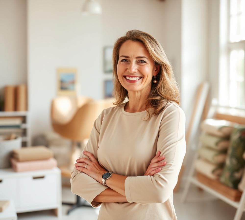 Mary Davis, founder of Sworharts Interiors, in the studio
